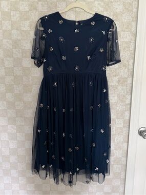 Maternity Occasion Dress Navy Tulle Beaded Embroidered Florals ASOS Maya